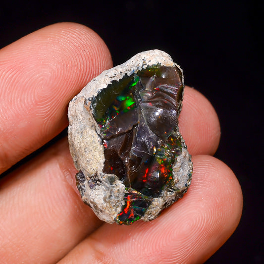 Black Opal 21.5 Carats | Natural Black Ethiopian Opal Rough - Ready for Cutting & Jewelry