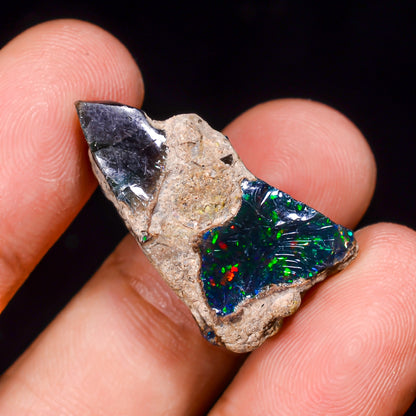 Black Opal 13.5 Carats | Natural Black Ethiopian Opal Rough - Ready for Cutting & Jewelry