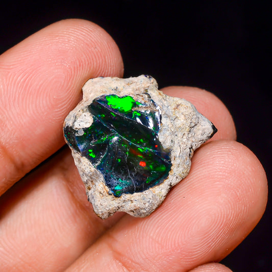 Black Opal 11.5 Carats | Natural Black Ethiopian Opal Rough - Ready for Cutting & Jewelry