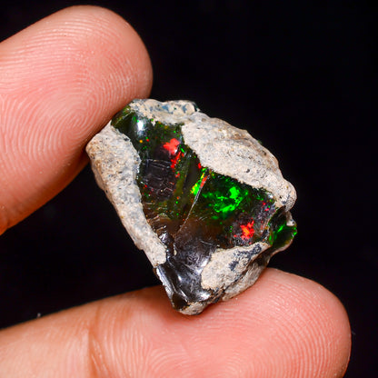 Black Opal 13.00 Carats | Natural Black Ethiopian Opal Rough - Ready for Cutting & Jewelry