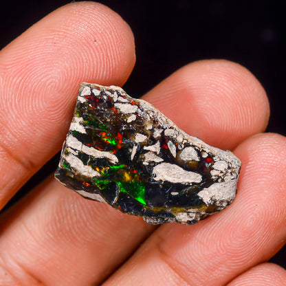 Black Opal 13.00 Carats | Natural Black Ethiopian Opal Rough - Ready for Cutting & Jewelry