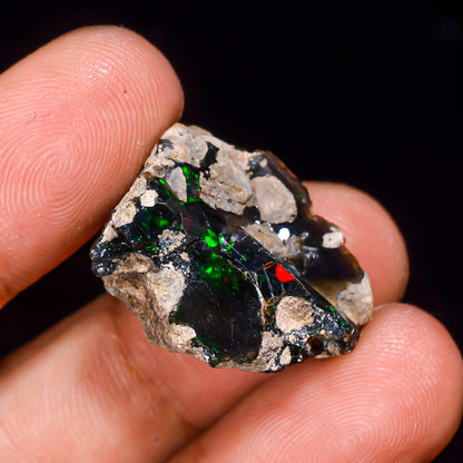 Black Opal 15.5 Carats | Natural Black Ethiopian Opal Rough - Ready for Cutting & Jewelry