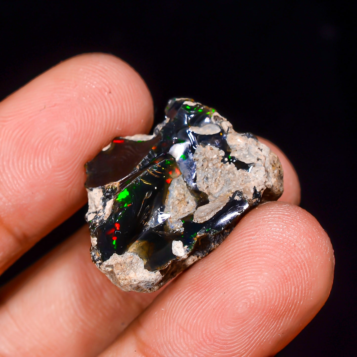 Black Opal 15.5 Carats | Natural Black Ethiopian Opal Rough - Ready for Cutting & Jewelry