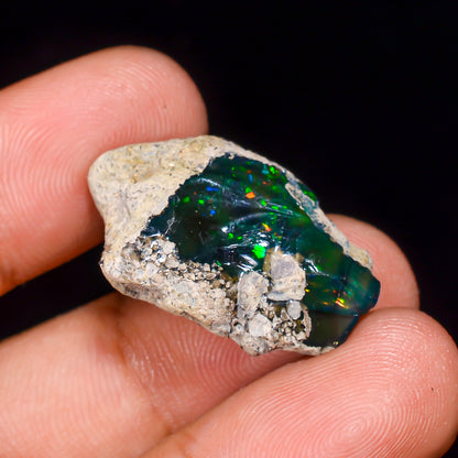 Black Opal 14.5 Carats | Natural Black Ethiopian Opal Rough - Ready for Cutting & Jewelry