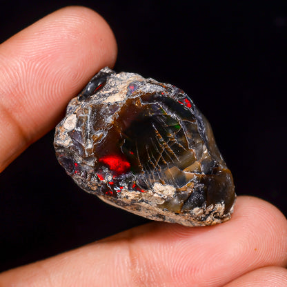 Black Opal 37.5 Carats | Natural Black Ethiopian Opal Rough - Ready for Cutting & Jewelry