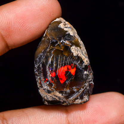 Black Opal 37.5 Carats | Natural Black Ethiopian Opal Rough - Ready for Cutting & Jewelry