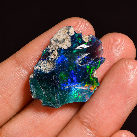 Black Opal 9.50 Carats | Natural Black Ethiopian Opal Rough (Smoked) - Ready for Cutting & Jewelry!