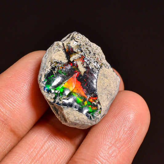 Black Opal 18.50 Carats | Natural Black Ethiopian Opal Rough (Smoked) - Ready for Cutting & Jewelry!