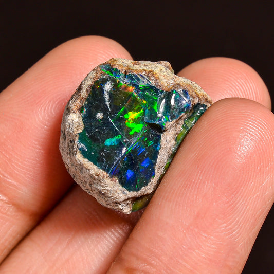 Black Opal 16.00 Carats | Natural Black Ethiopian Opal Rough - Ready for Cutting & Jewelry