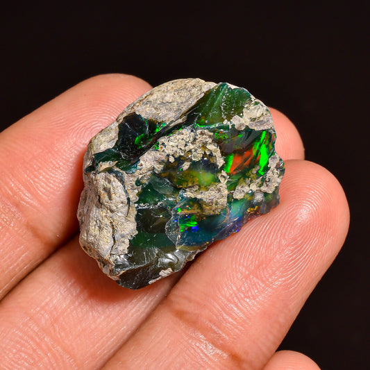 Black Opal Weight: 21.5  Carats | Natural Black Ethiopian Opal Rough - Ready for Cutting & Jewelry