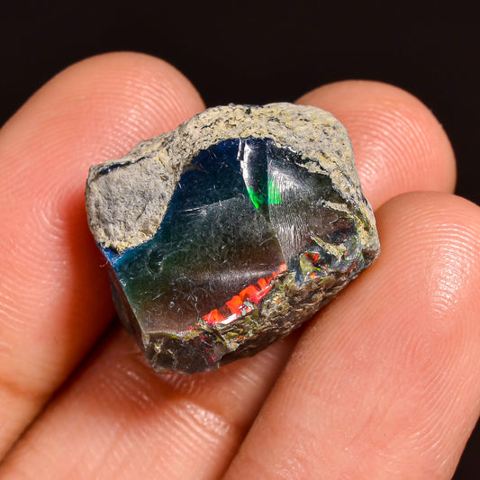 Black Opal Weight: 14.5  Carats | Natural Black Ethiopian Opal Rough - Ready for Cutting & Jewelry