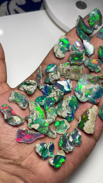 Handpicked 300 Carats (60g) Natural Black Ethiopian Opal Rough Lot | Suitable For Cabochons, Jewelry & Lapidary