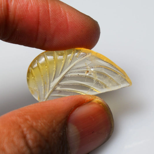 Handmade Citrine Carving 26X13 MM AAA Grade 11.95 Cts Natural Yellow Citrine Gem