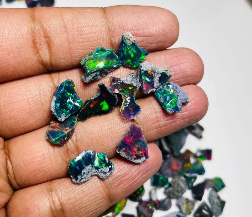 Black Opal Rough Lot 10 Pcs Natural Ethiopian Welo Opal Raw Crystal For Jewelry